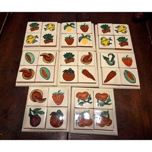 Vintage Hand Painted Ceramic Tile Coaster Fruit Vegetable Folk Art Your Choice